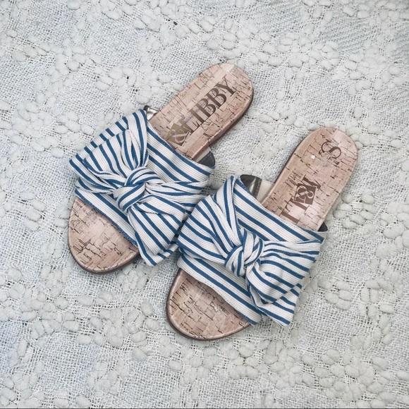 Sam & Libby Shoes - Sam & Libby striped large bow slide sandals size 8